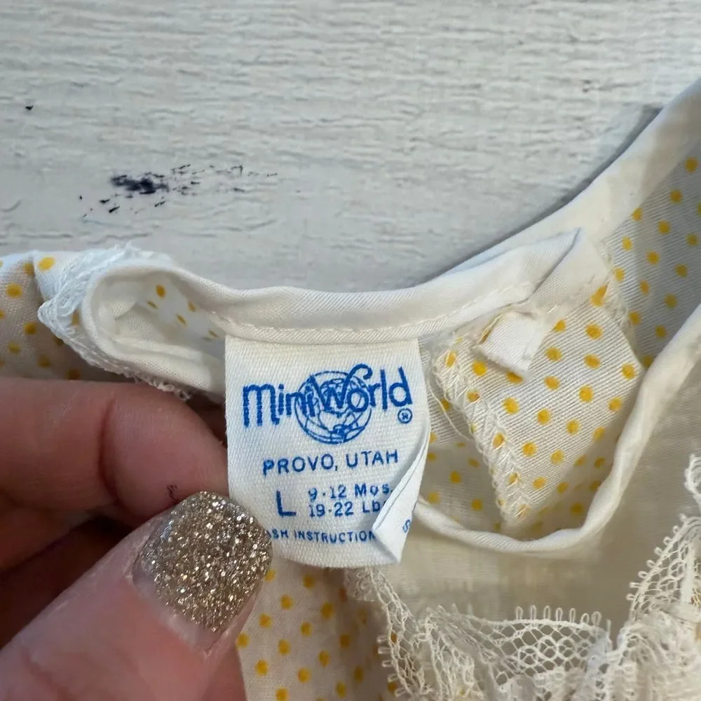 Vintage Mini world girls yellow polka dot dress‎ 9-12 months